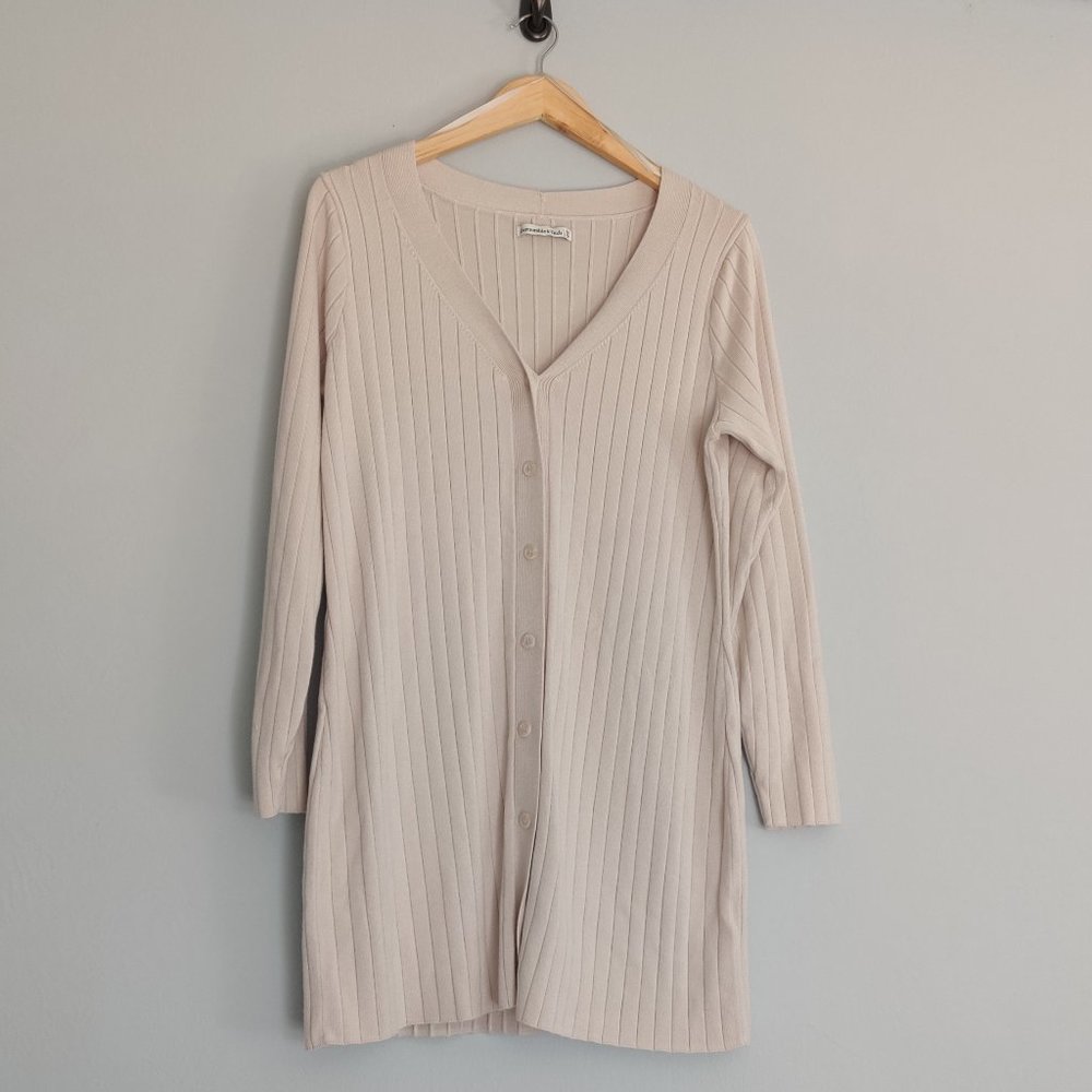 Abercrombie And Fitch Long Line Button Down Cardigan Beige XL